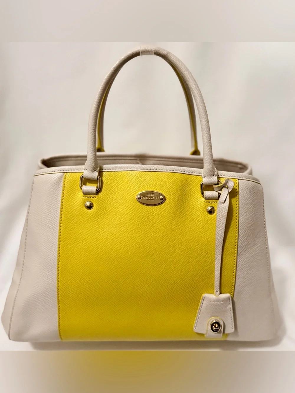 Coach Margot Carryall Bicolor Leather Yellow Chalk Large Satchel Bag